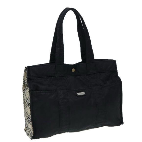 BURBERRY Nova Check Blue Label Hand Bag Nylon Black Beige Auth hk1390 - Picture 1 of 16